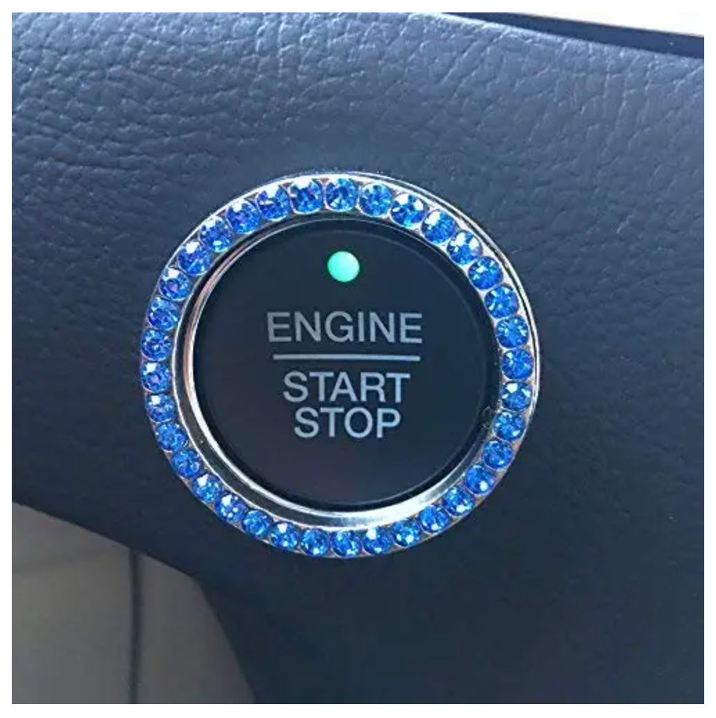 Crystal Rhinestone  Bling Car Decor Car Bling Ring Emblem Sticker, Bling Car Accessories for Women, Push to Start Button, Key Ignition Starter & Knob Ring, Interior Glam Car Decor Accessory (Silver)