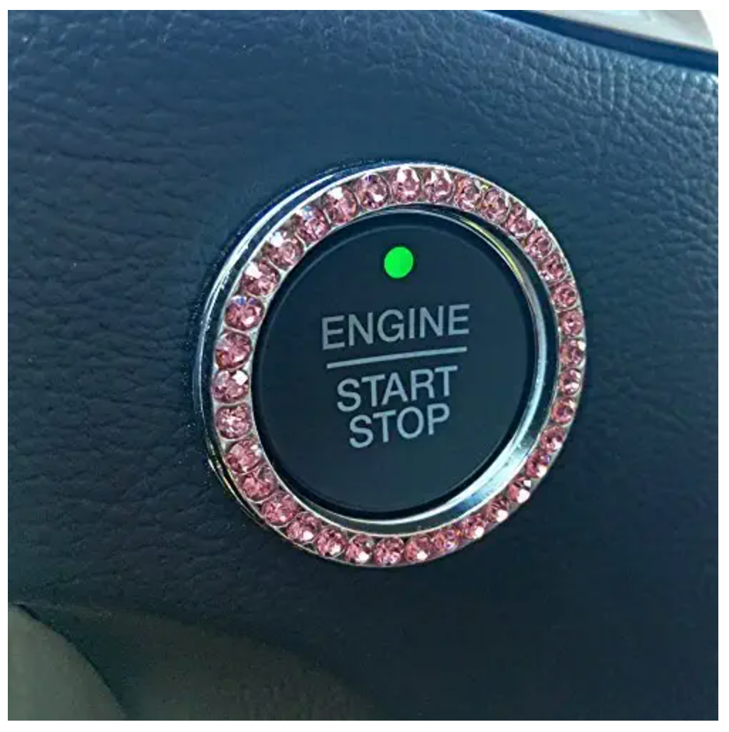 Crystal Rhinestone  Bling Car Decor Car Bling Ring Emblem Sticker, Bling Car Accessories for Women, Push to Start Button, Key Ignition Starter & Knob Ring, Interior Glam Car Decor Accessory (Silver)