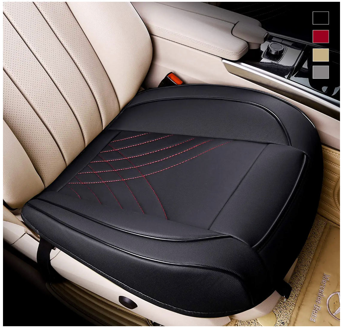 Car Seat Cover Premium PU - Front Seat Protector Works with 95 % of Vehicles - Padded, Anti-Slip, Full Wrapping Edge - (Dimensions: 21'' x 20.5'') - 1 Piece, Black