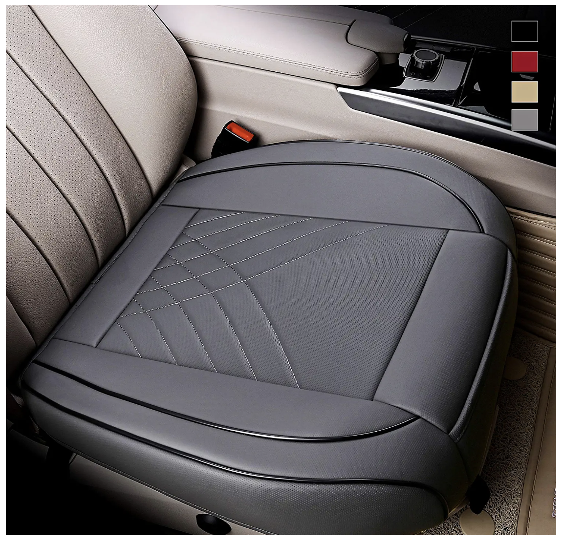 Car Seat Cover Premium PU - Front Seat Protector Works with 95 % of Vehicles - Padded, Anti-Slip, Full Wrapping Edge - (Dimensions: 21'' x 20.5'') - 1 Piece, Black